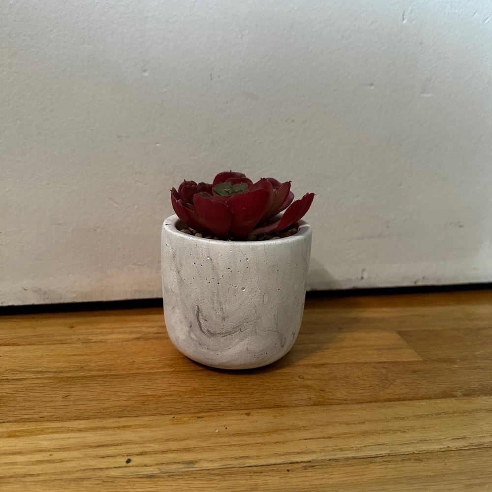 Artificial Red and Green Succulent in Marble Planter